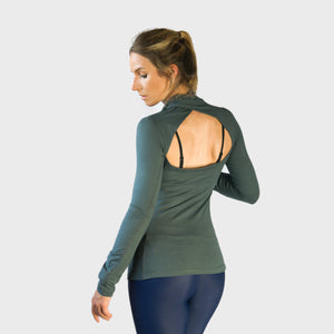 Womens Yoga Gym Long Sleeve Top | Astra Long Sleeve Tshirt | Grey Thumbnails-2
