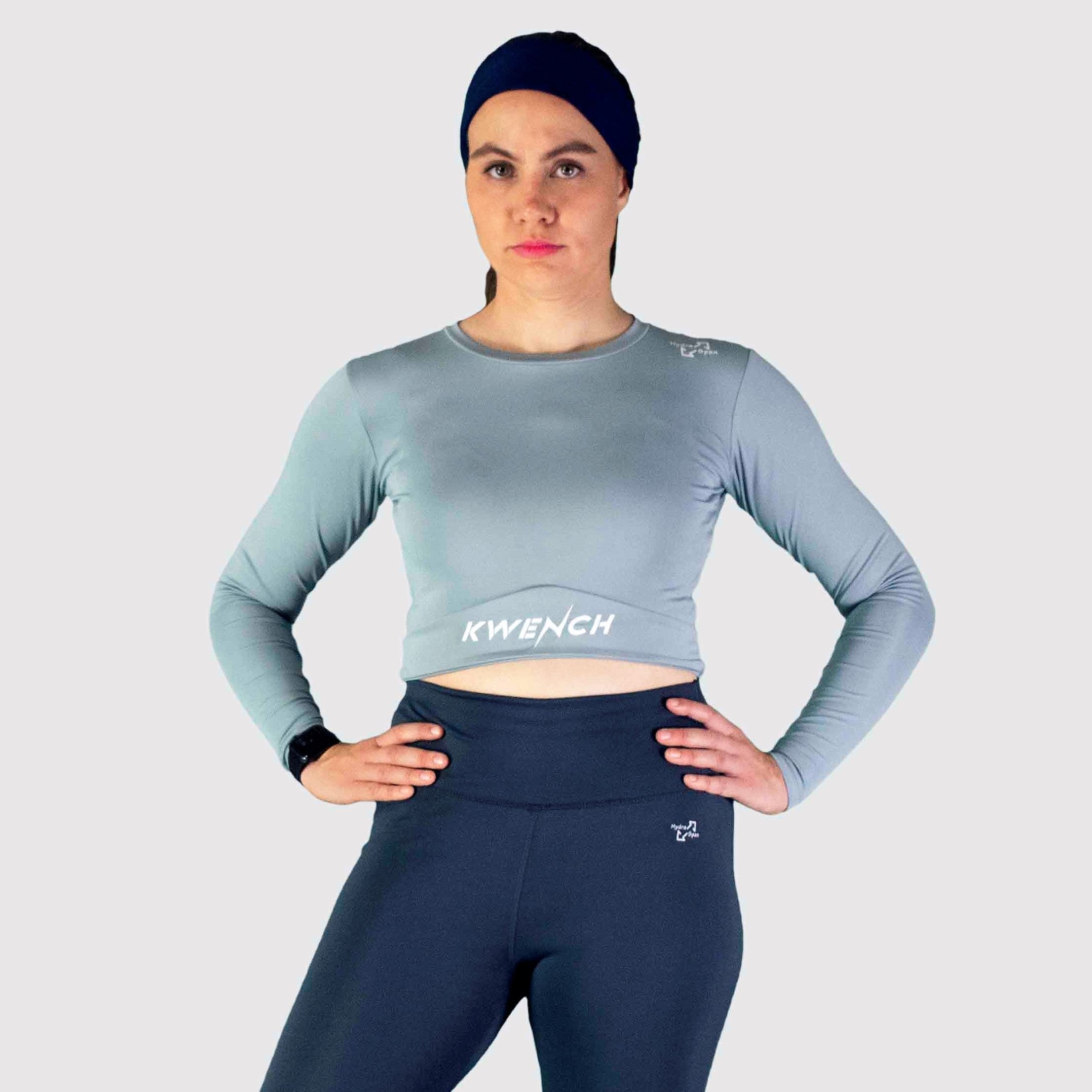 Kwench Womens Full Sleeve Gym workout yoga tshirt crop top 