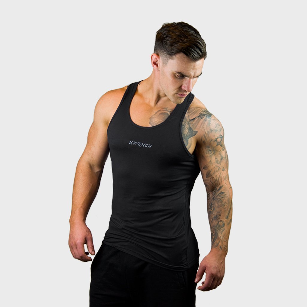 Kwench Mens Yoga Gym Vest Tank Stringer Hunk black