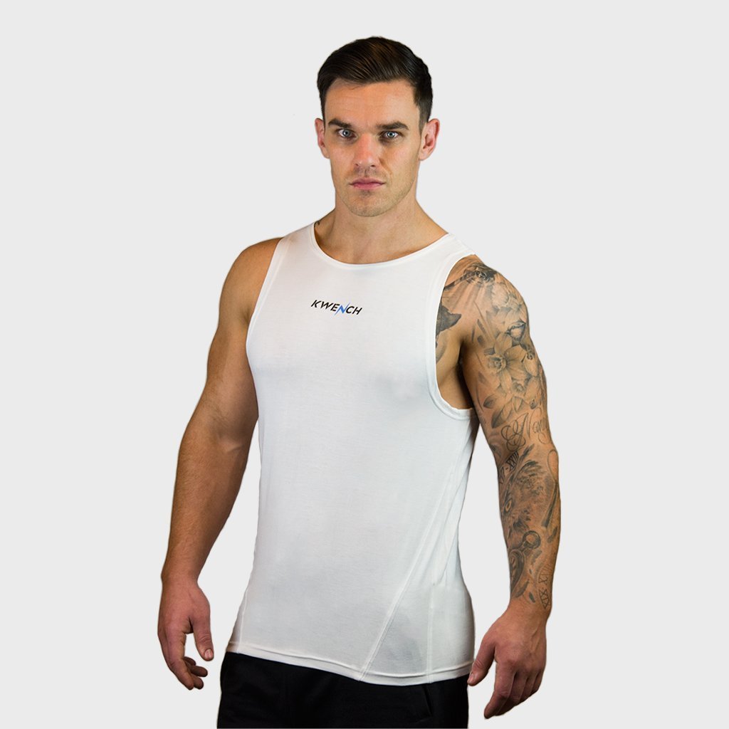 Kwench Mens Gym Vest Tank Top Stringer Hunk White