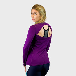 Kwench Womens long sleeve fitness gym tshirt top open back Thumbnails-3