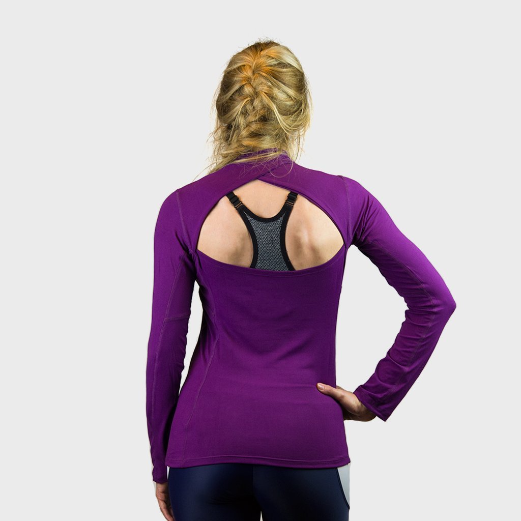 Kwench Womens long sleeve fitness gym tshirt top open back